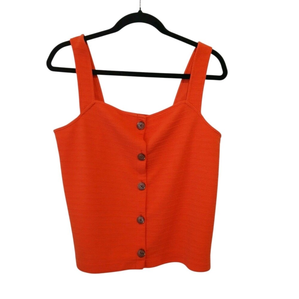 J. Crew Orange Button-Front Ribbed Tank - Picture 2 of 12